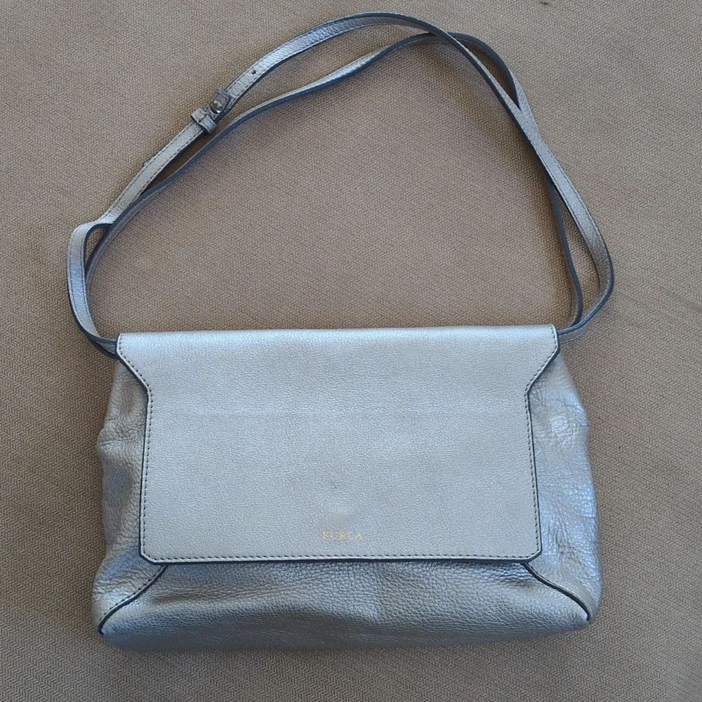 NWOT Furla Metallic Silver Crossbody Bag